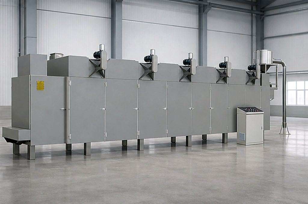 Hot-air expanded snack production equipment in a food factory